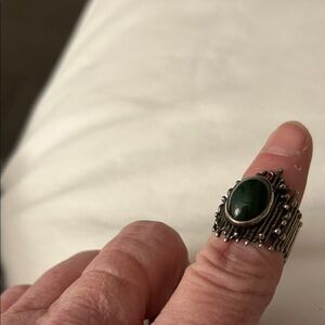 Vintage America Silver Ring with Green Jade Stone